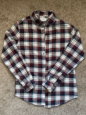 Goodfellow & Co Burgundy and Navy Plaid Button-Down Shirt